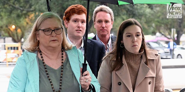 (L-R) Lynn Murdaugh, Buster Murdaugh, John Murdaugh and Brooklynn White arrive at the Colleton County Courthouse in Walterboro, South Carolina on Monday, January 30, 2023. Alex Murdaugh is on trial for the double slaying of his son, Paul, and wife, Maggie, in June 2021.