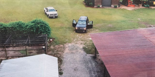 Trial evidenc showing Alex Murdaugh’s Chevy Suburban parked near the dog kennels where his wife, Maggie, and son, Paul, were murdered June 7, 2021.