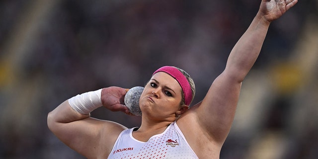 Amelia Strickler of England competes during the women's shot put final athletics event at Alexander Stadium in Birmingham on day six of the Commonwealth Games on August 3, 2022 in Birmingham, central England.