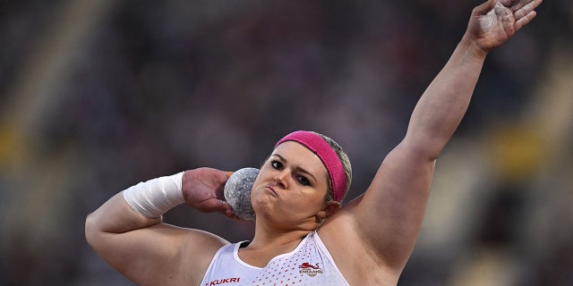 Amelia Strickler of England competes during the women's shot put final athletics event at Alexander Stadium in Birmingham on day six of the Commonwealth Games on August 3, 2022 in Birmingham, central England.