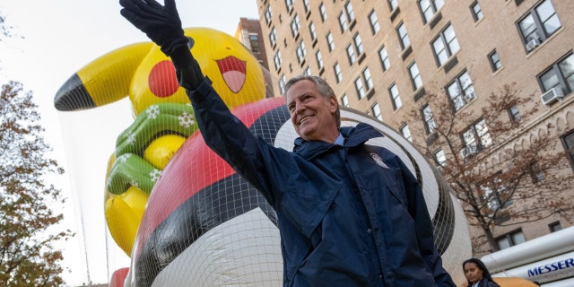 Former NYC Mayor Bill de Blasio in the Thanksgiving Day Parade