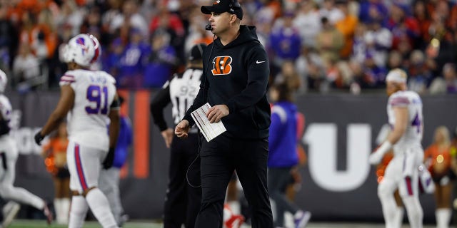 Cincinnati Bengals head coach Zac Taylor looks on after the game against the Buffalo Bills was suspended during the first quarter at Paycor Stadium on January 2, 2023 in Cincinnati, Ohio.