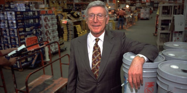 Home Depot CEO Bernie Marcus poses for a portrait in a Home Depot store October 15, 1998. During an appearance on ‘Cavuto Live,’ Marcus said that the historic collapse of Silicon Valley Bank is ‘depressing.’ (Photo by Erik Lesser/Liaison)