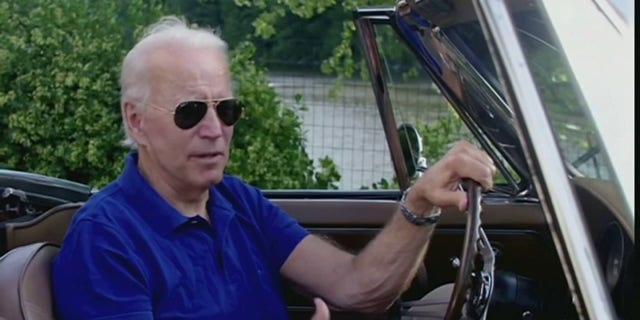 Joe Biden duduk di Corvette-nya dalam video kampanye yang dirilis 5 Agustus 2020.