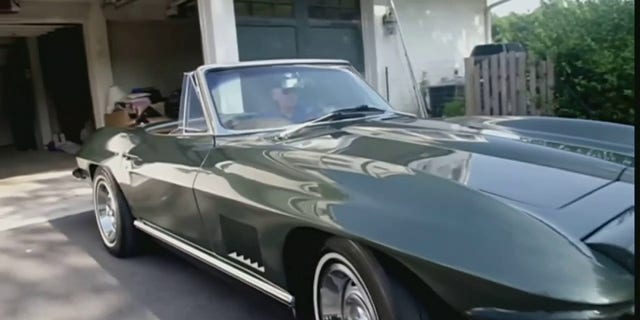 Joe Biden drives his Corvette into a garage in a campaign video released August 5, 2020.