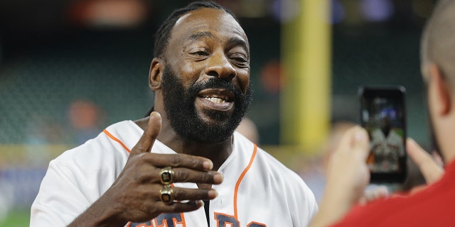 Former WWE Superstar Booker T cuts a promo for the 2020 Royal Rumble at Minute Maid Park Sept. 18, 2019, in Houston.