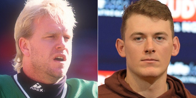 Boomer Esiason as a member of the Jets next to Mac Jones.