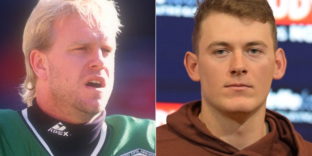 Boomer Esiason as a member of the Jets next to Mac Jones.