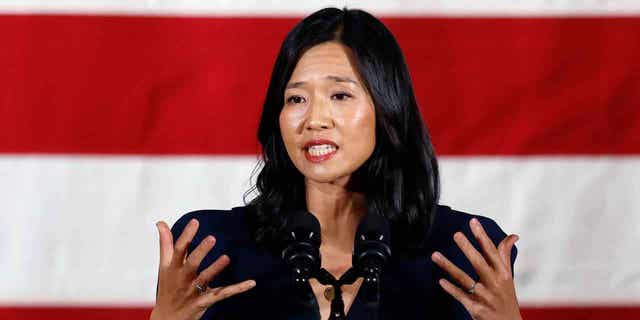 Boston Mayor Michelle Wu speaks during a Democratic election night party, on Nov. 8, 2022, in Boston. On April 13, 2023, Wu signed a new Boston ordinance discouraging the use of fossil fuels in the construction of new buildings.