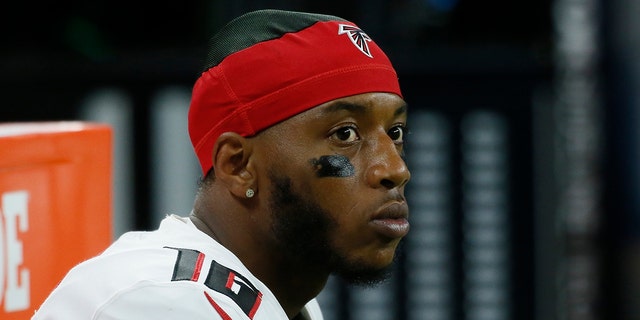 Atlanta Falcons wide receiver Cameron Batson watches the preseason game against the Lions on Aug. 12, 2022, in Detroit.