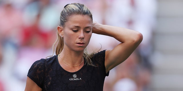 Camila Giorgi reacciona tras su derrota ante Madison Keys en el US Open el 31 de agosto de 2022.
