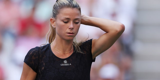 Camila Giorgi reacciona tras su derrota ante Madison Keys en el US Open el 31 de agosto de 2022.