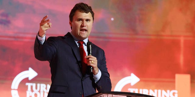 FILE – Charlie Kirk, founder and executive director of Turning Point USA, speaks during the Turning Point USA Student Action Summit in Tampa, Florida, US, on Friday, July 22, 2022.