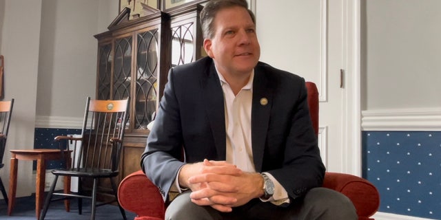 Republican Gov. Chris Sununu sits down for an interview with Fox News at the State House in Concord, New Hampshire, on Jan. 4, 2023.