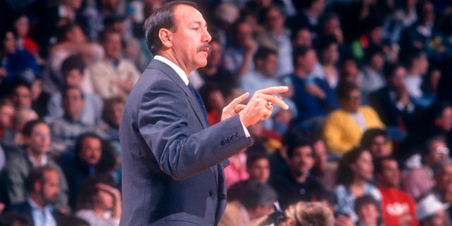 Head coach Chris Ford of the Boston Celtics coaches during an NBA game against the Philadelphia 76ers at the Spectrum in Philadelphia on April 18, 1991.
