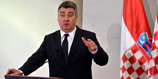 Croatian President Zoran Milanovic speaks during a joint press conference at the presidential Sandor Palace in Budapest on Jan. 20, 2023.