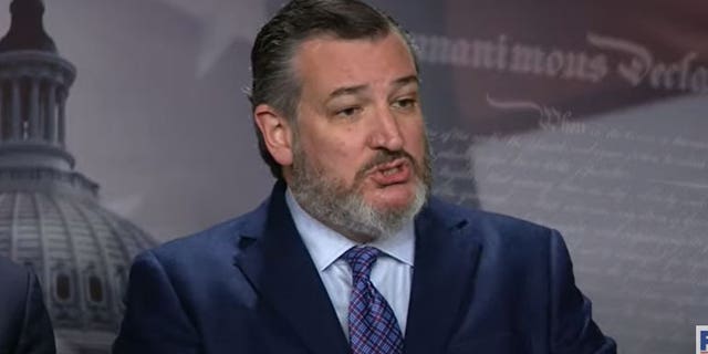 Le sénateur Ted Cruz, R-Texas, se tient aux côtés de ses collègues sénateurs républicains lors d'une conférence de presse sur la dette nationale le mercredi 25 janvier 2023.