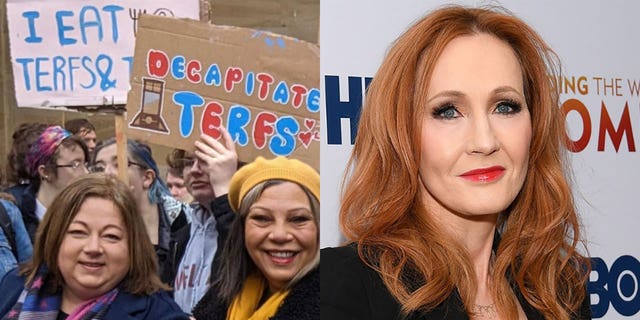 Author J.K. Rowling commented on images of Members of Parliament standing front of a sign reading "Decapitate TERFs."