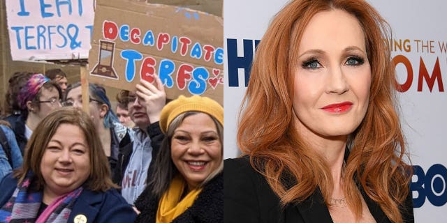 Author J.K. Rowling commented on images of Members of Parliament standing front of a sign reading "Decapitate TERFs."