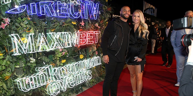 Dak Prescott and Natalie Buffett attend MaximBet Music at the Market Powered by DIRECTV on February 11, 2022 in Los Angeles, California.