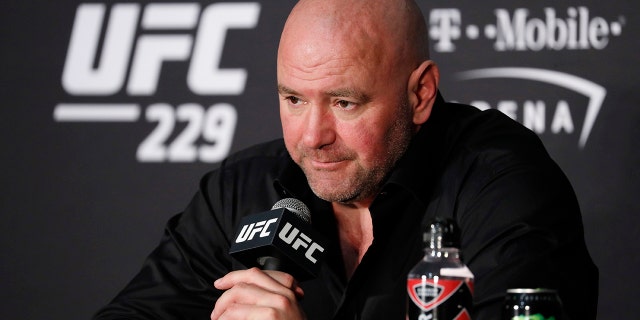 FILE - Dana White, president of the UFC, speaks at a press conference after the UFC 229 mixed martial arts event in Las Vegas, on Oct. 6, 2018.