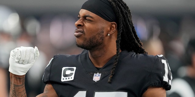 Davante Adams #17 of the Las Vegas Raiders reacts against the San Francisco 49ers during the third quarter at Allegiant Stadium on January 01, 2023 in Las Vegas, Nevada.