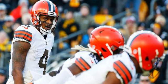 Deshaun Watson #4 of the Cleveland Browns looks on during the second half of the game against the Pittsburgh Steelers at Acrisure Stadium on January 08, 2023 in Pittsburgh, Pennsylvania.