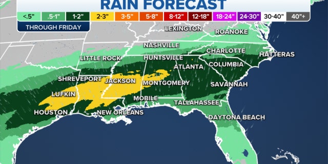 Rain forecast across the eastern U.S. through Friday