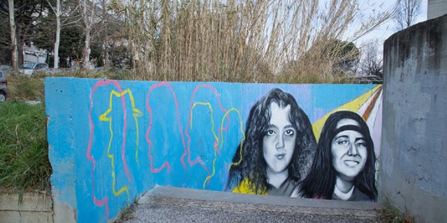 A mural to remember Emanuela Orlandi and Mirella Gregori, girls who disappeared in 1983, on the occasion of the 50th anniversary of Emanuela Orlandi, a girl who mysteriously disappeared 22 June 1983.