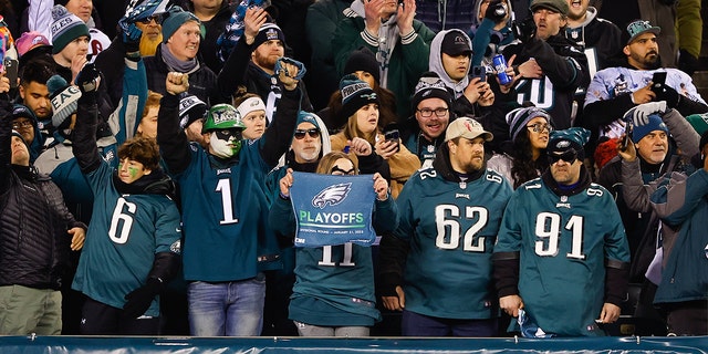 Philadelphia Eagles fans prior to the NFC Divisional playoff game between the Philadelphia Eagles and the New York Giants on Jan. 21, 2023 at Lincoln Financial Field in Philadelphia.