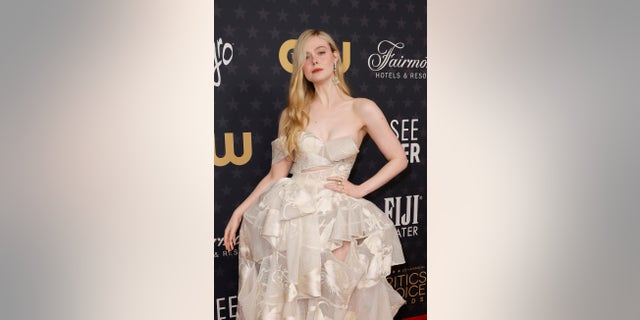 Elle Fanning wore an Alexander McQueen gown to the Critics Choice Awards.