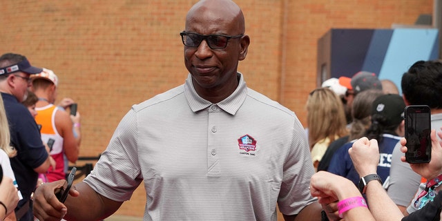 Eric Dickerson arrives on the red carpet for the 2022 Pro Football Hall of Fame Class at Tom Benson Hall of Fame Stadium in Canton, Ohio on August 6, 2022.