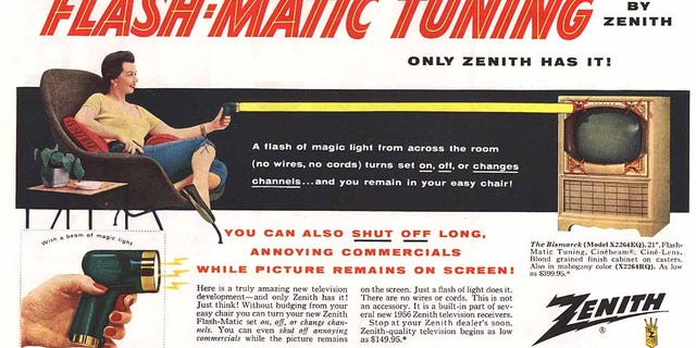 Zenith introduced Polley's Flash-Matic television remote control in 1955.