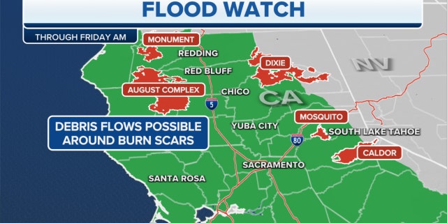 A flood watch in Central California through Friday morning