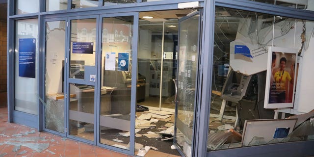 The crime scene after criminals blew up an ATM at a German bank. (Photo: Hesse's State Office of Criminal Investigation/Europol.)