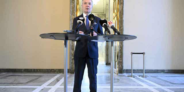 Finland's Foreign Minister Pekka Haavisto speaks at the Parliament building in Helsinki, Finland, on Jan. 24, 2023. Haavisto appears to have suggested that the country may have to join NATO without Sweden.