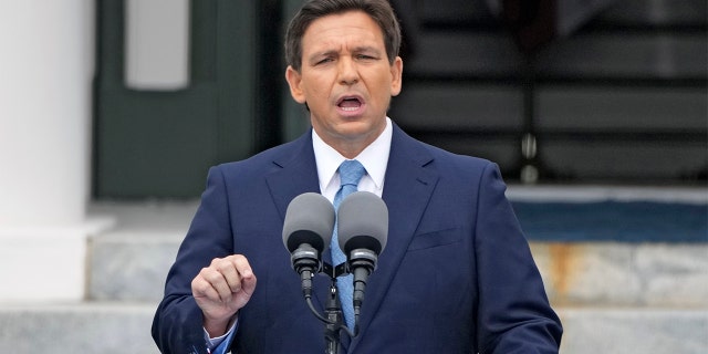 Florida Gov.  Ron DeSantis speaks after being sworn in to begin his second term during an inauguration ceremony outside the Old Capitol on Jan. 3, 2023, in Tallahassee, Florida.