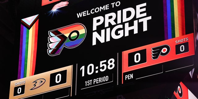 The scoreboard during the Flyers' game against the Anaheim Ducks at the Wells Fargo Center on January 17, 2023 in Philadelphia.