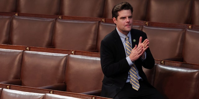 Rep.-elect Matt Gaetz, R-Fla., arrives at the House Chamber during the third day of elections for Speaker of the House at the US Capitol Building on Jan. 5, 2023, in Washington, DC 