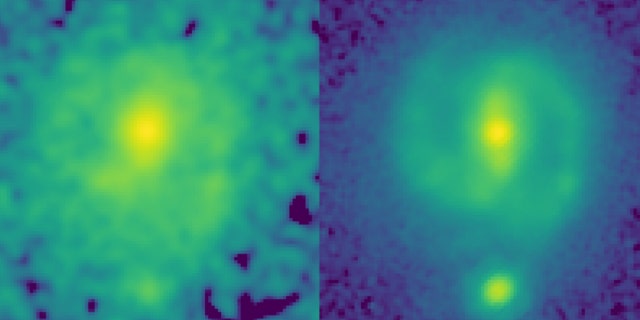 The power of JWST to map galaxies at high resolution and at longer infrared wavelengths than Hubble allows it look through dust and unveil the underlying structure and mass of distant galaxies. This can be seen in these two images of the galaxy EGS23205, seen as it was about 11 billion years ago. In the HST image (left, taken in the near-infrared filter), the galaxy is little more than a disk-shaped smudge obscured by dust and impacted by the glare of young stars, but in the corresponding JWST mid-infrared image (taken this past summer), it’s a beautiful spiral galaxy with a clear stellar bar. 