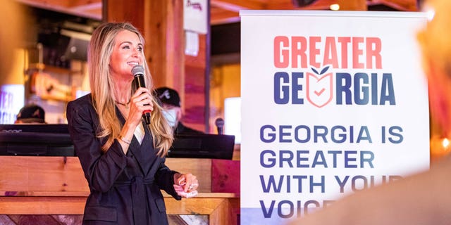 Former Senator Kelly Leffler, D-GA, speaks at the kick-off event for Greater Georgia on February 21, 2021 in Atlanta.