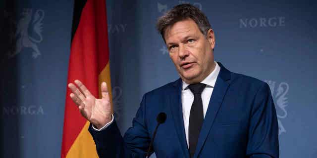 German Vice Chancellor and Economy and Climate Minister Robert Habeck speaks during a news conference in Oslo, Norway, on Jan. 5, 2023. Habeck is looking into the possibility of enabling the use of underground carbon storage.