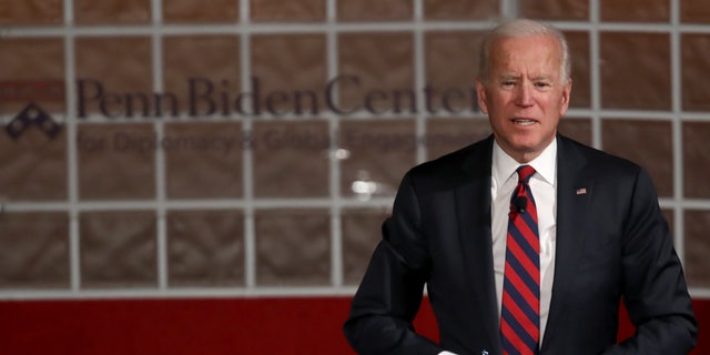 Biden is pictured at the Penn Biden Center in February 2019.