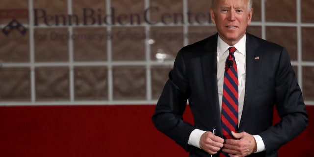 Biden is pictured at the Penn Biden Center in February 2019.