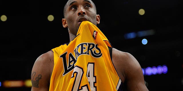 Kobe Bryant #24 of the Los Angeles Lakers reacts late in the fourth quarter while taking on the Dallas Mavericks in Game One of the Western Conference Semifinals in the 2011 NBA Playoffs at Staples Center on May 2, 2011, in Los Angeles, California.