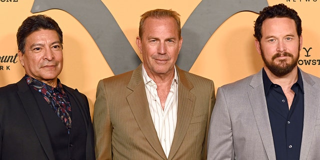 Cole Hauser, pictured alongside chap  formed  members Gil Birmingham and Kevin Costner, talks a imaginable   decease  successful  the Dutton family.