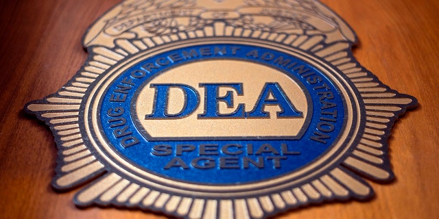 A logo reading DEA Special Agent is pictured in the Office of the US Drug Enforcement Administration (DEA) on  May 29, 2019 in New York City.