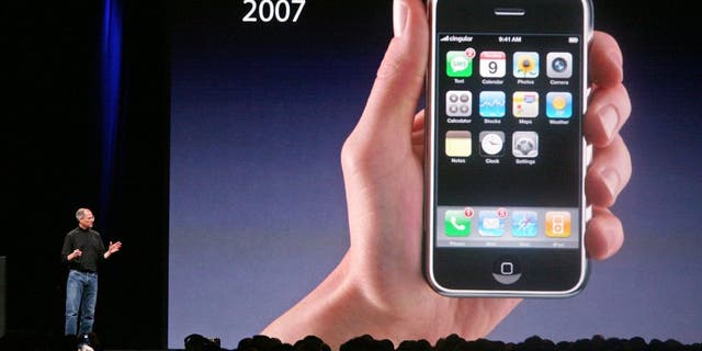 Apple CEO Steve Jobs introduces the new iPhone at Macworld in San Francisco on Tuesday, January 9, 2007.