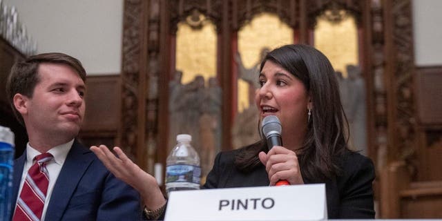 Ward 2 DC Council candidate Brooke Pinto participates in a candidates forum at the Foundry United Methodist Church on Thursday, March 5, 2020, in Washington, DC 