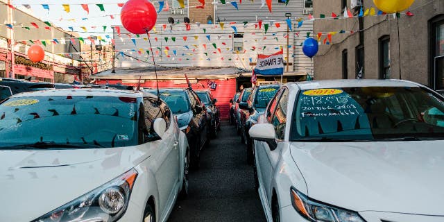 Cars for sale are shown at a dealership in Union City, New Jersey, on Friday, March 26, 2021.